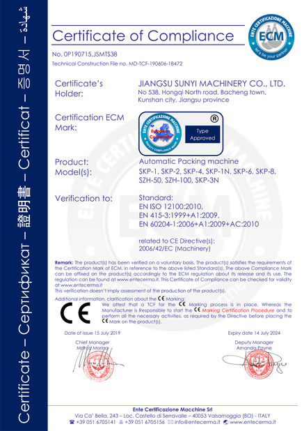 China Jiangsu Sunyi Machinery Co., Ltd. Certificaten